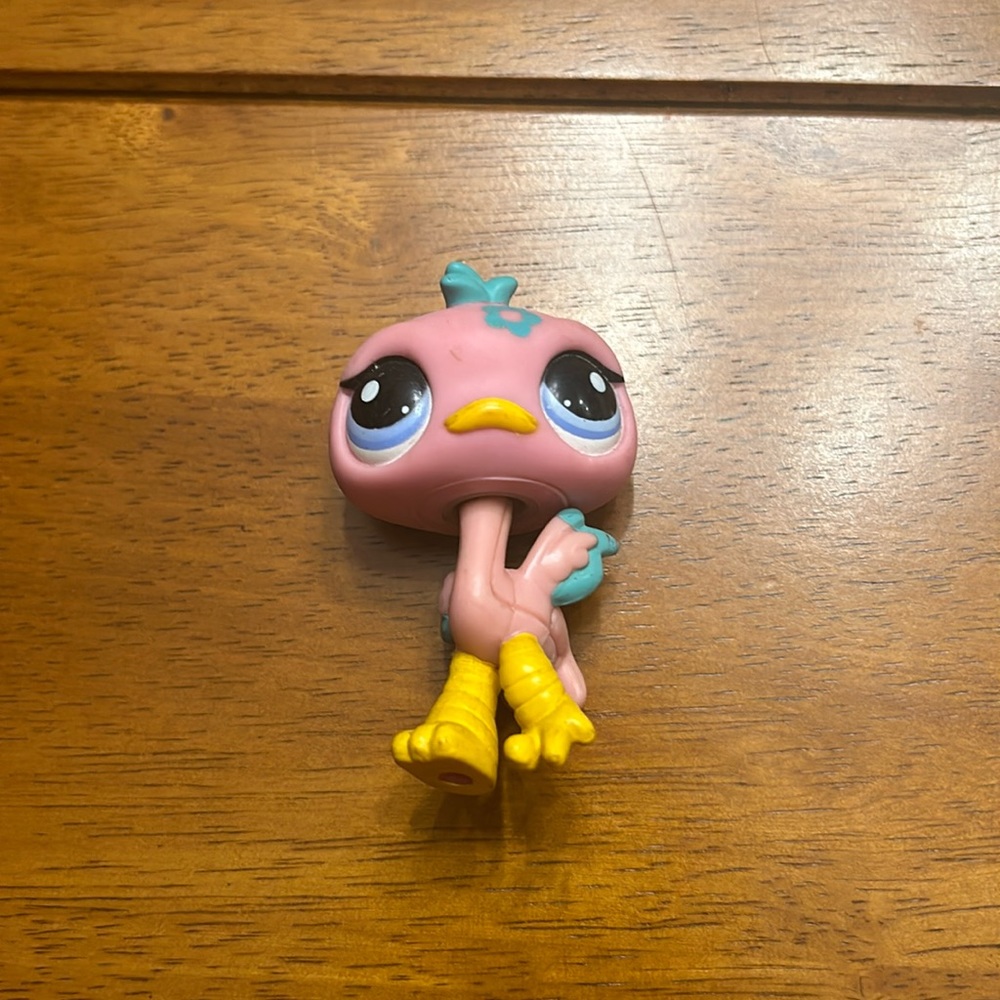 AUTHENTIC LPS Pink Ostrich Bird, Blue eyes, Flower 2007